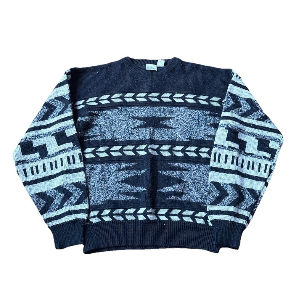 Vintage Ash Creek Trading Mens M Geometric Grandpa Knit 100% Acrylic 90s‎ Retro